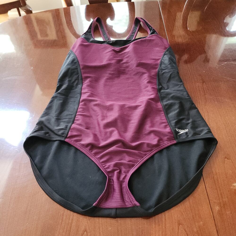 Speedo Black Maroon Racerback Swimsuit Sz XXL